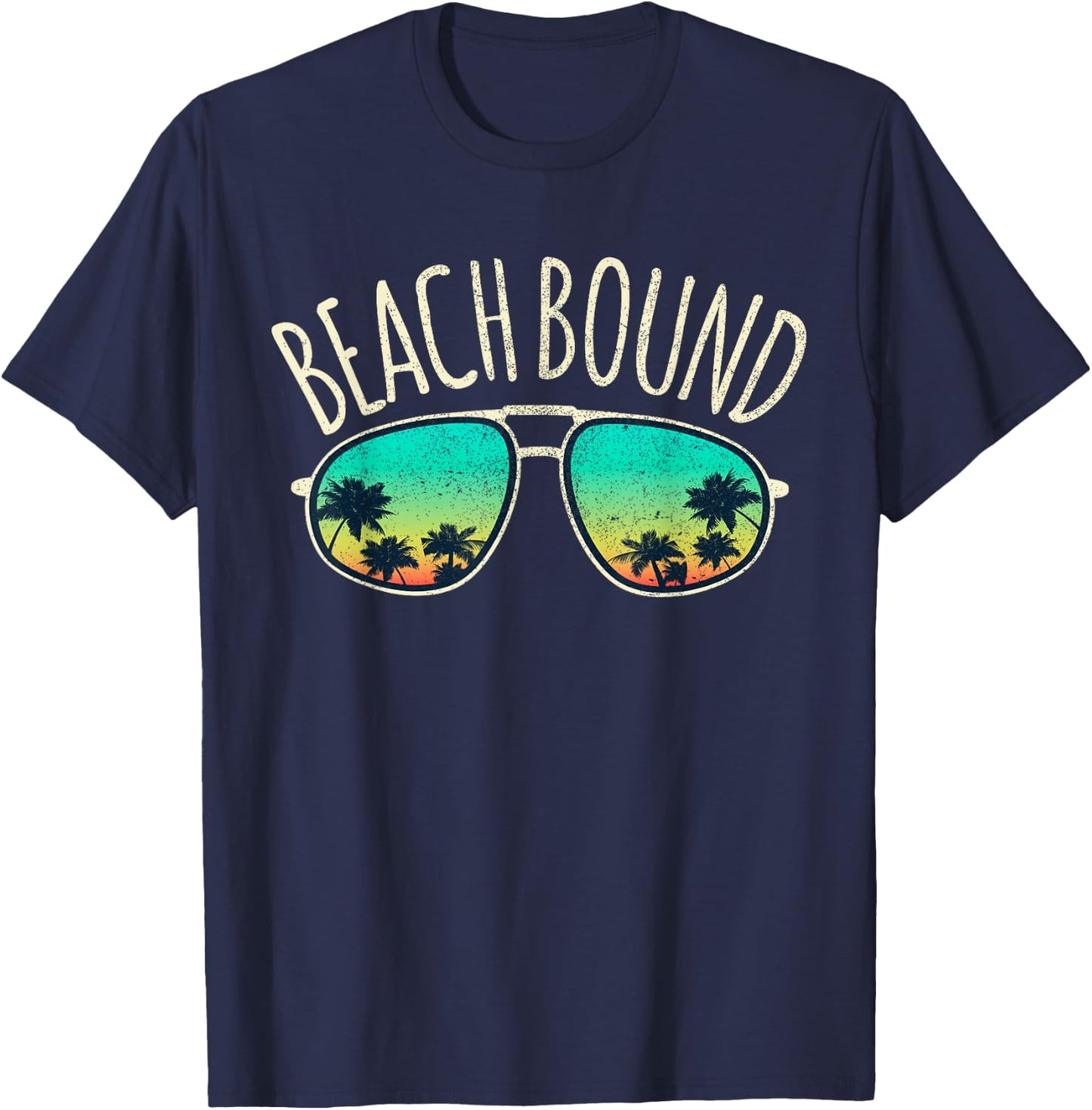 Beach Bound Retro Surf Vintage Sunglasses Distressed Gift Women Kids T-Shirt - T-Shirt | Navy