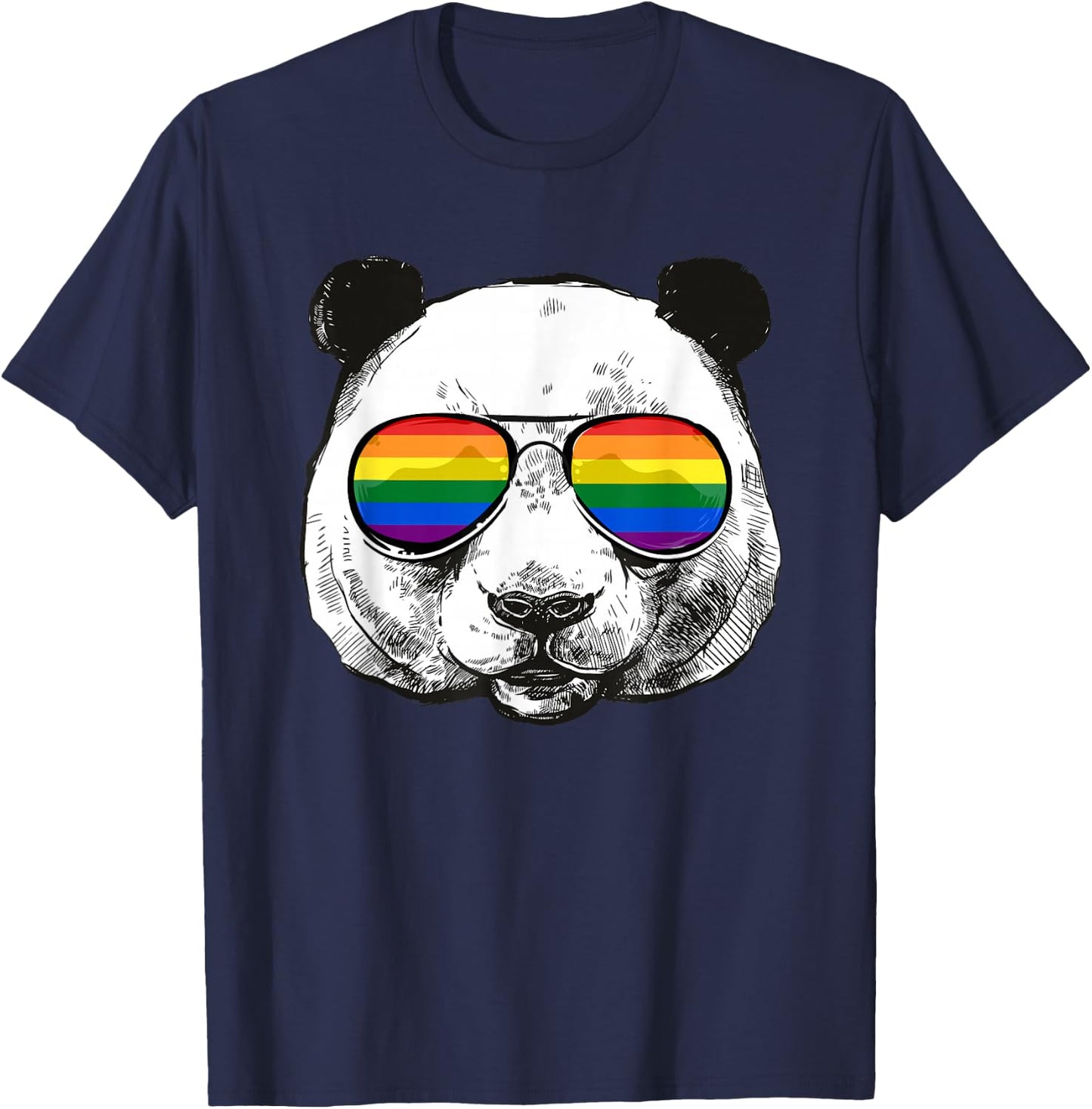 Panda Gay Pride Flag Sunglasses LGBTQ Animal T-Shirt - T-Shirt | Navy
