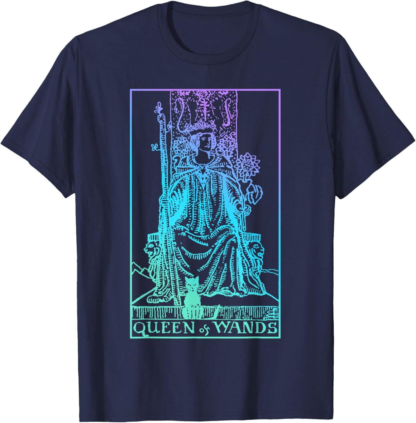 Queen of Wands Tarot Card Rider Waite Witchy T-Shirt - T-Shirt | Navy