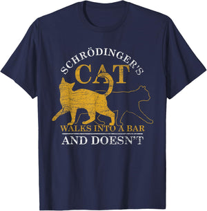 Schrödinger Cat Goes to a Bar and She Doesn't Go Physics T-Shirt - T-Shirt | Navy