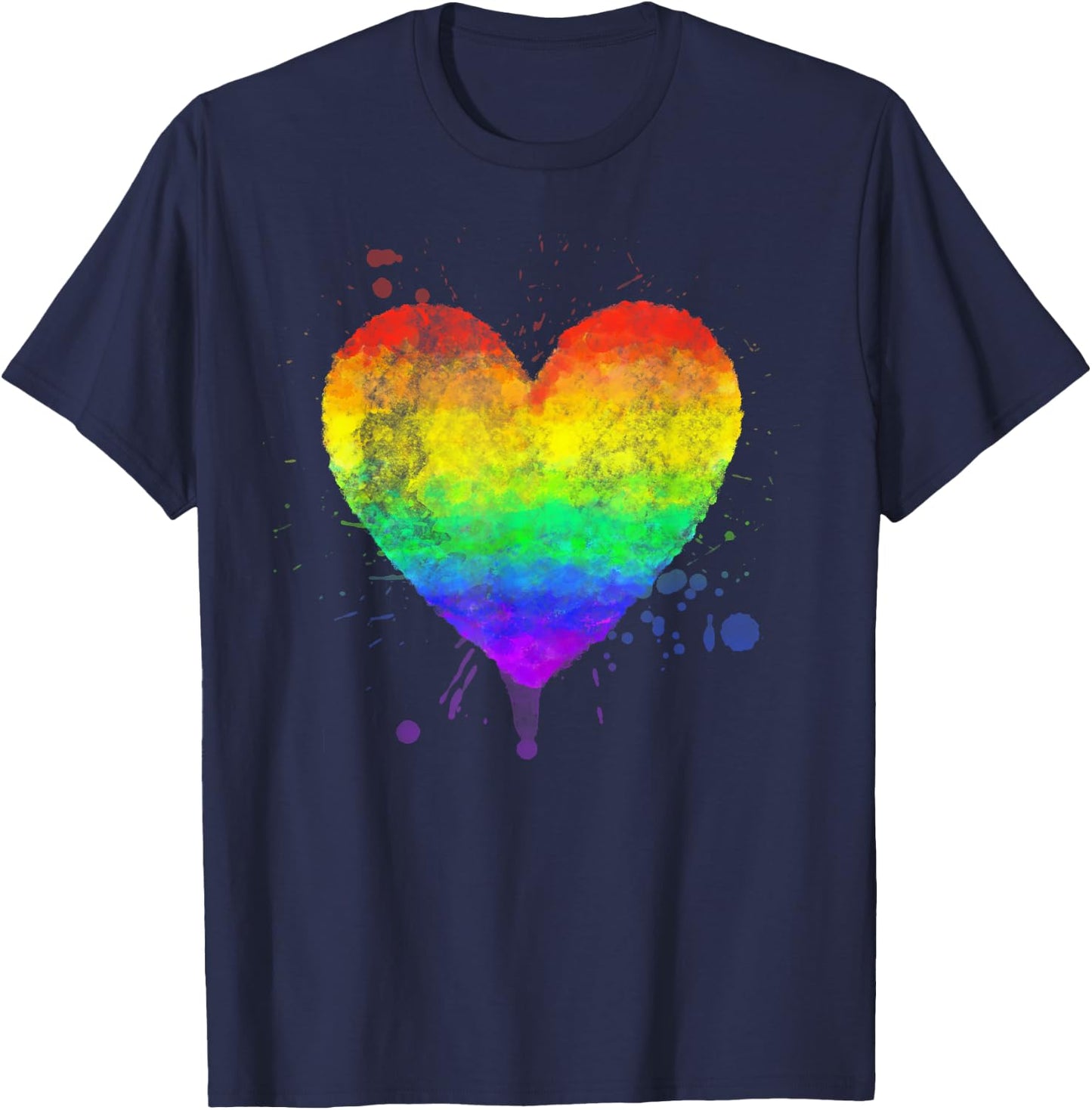 Faded Style Hand Drawn Rainbow Heart Gay Pride Paint Splash T-Shirt - T-Shirt | Navy