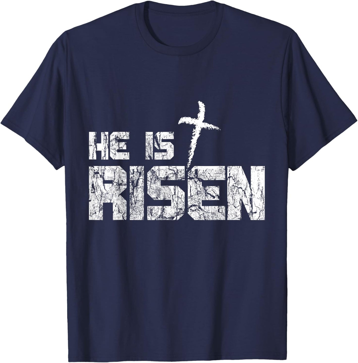 He is Risen Vintage Distressed T-Shirt - T-Shirt | Navy