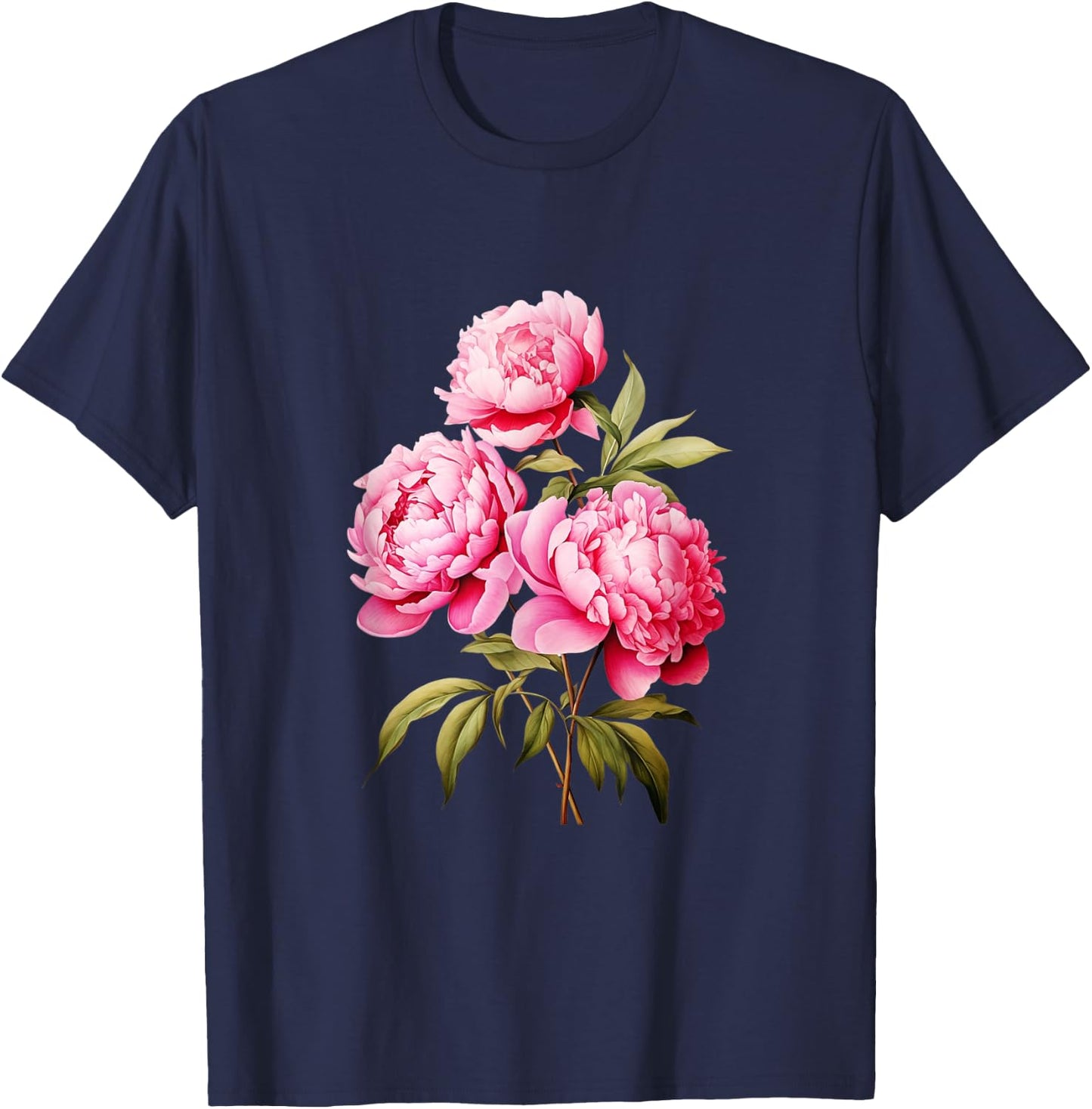 Peony Shirt Beautiful Pink Peonies Flowers T-Shirt - T-Shirt | Navy