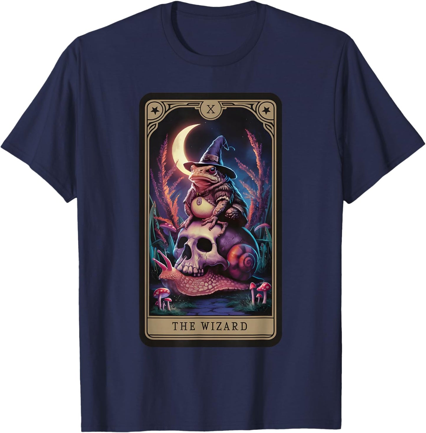 The Wizard Tarot Witchy Frog Riding Skull Snail Goblincore T-Shirt - T-Shirt | Navy