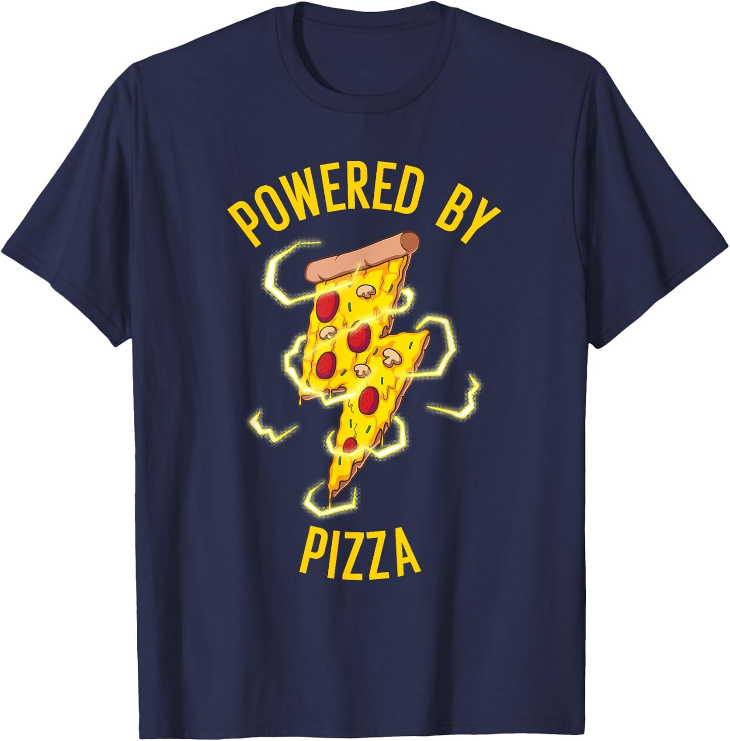 Funny Powered By Pizza Gift Kids Men Women Cool Pizza Lover T-Shirt - T-Shirt | Navy
