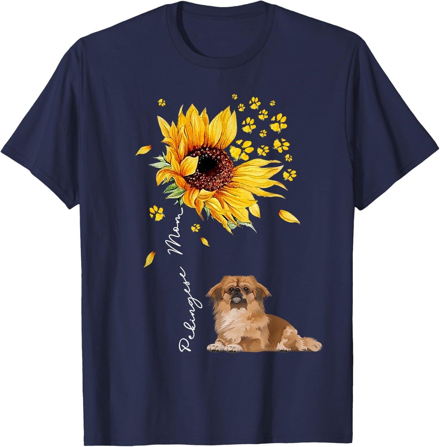 Sunflower Pekingese Mom Dog Lover Gifts T-Shirt - T-Shirt | Navy