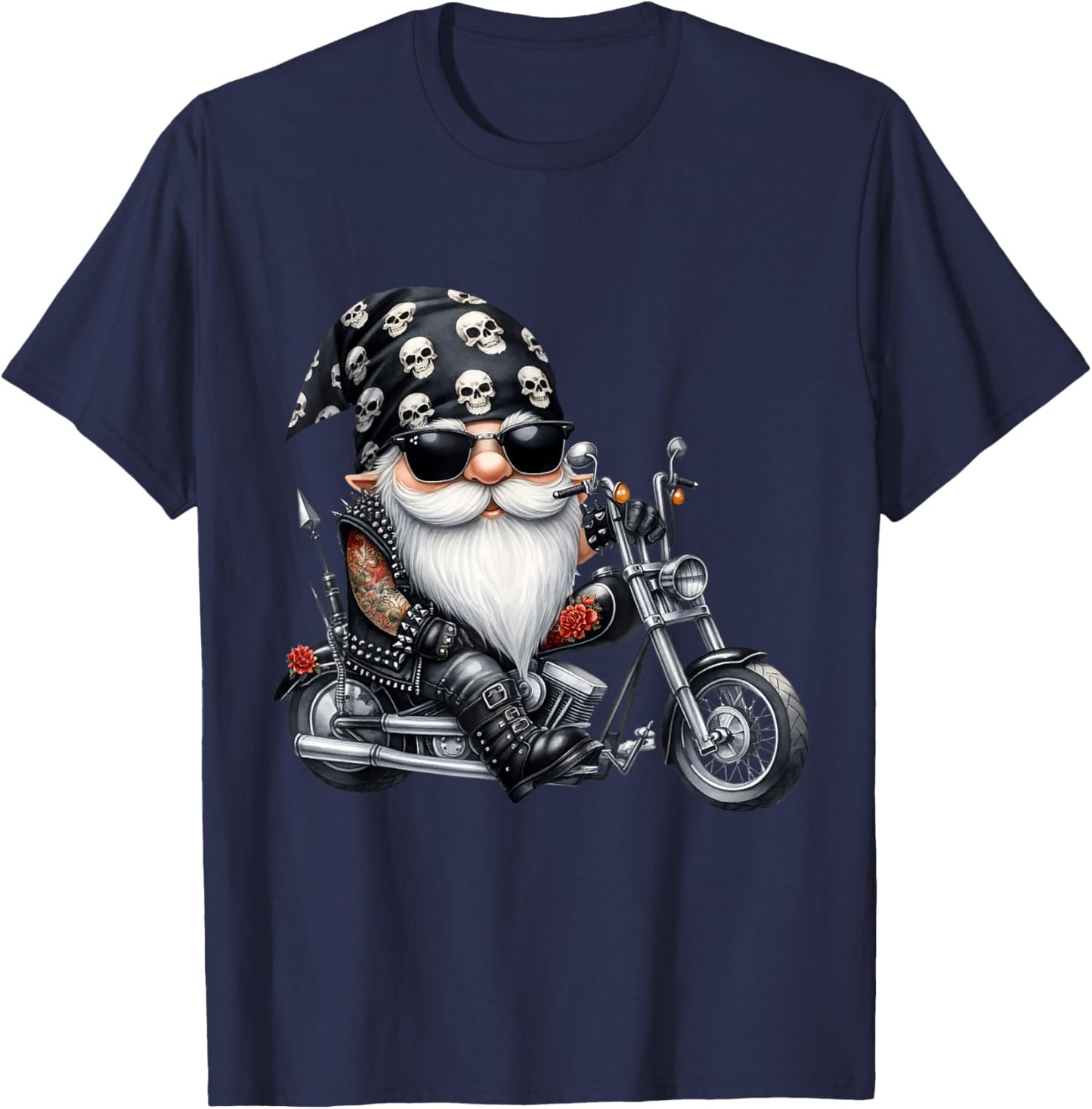 Cool Motorcycle Gnome Graphic For Retired Biker Dad Life T-Shirt - T-Shirt | Navy