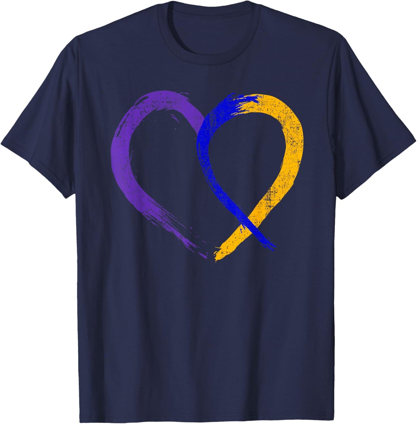 Ribbon Heart Bladder Cancer Purple Blue and Yellow Dysuria T-Shirt - T-Shirt | Navy