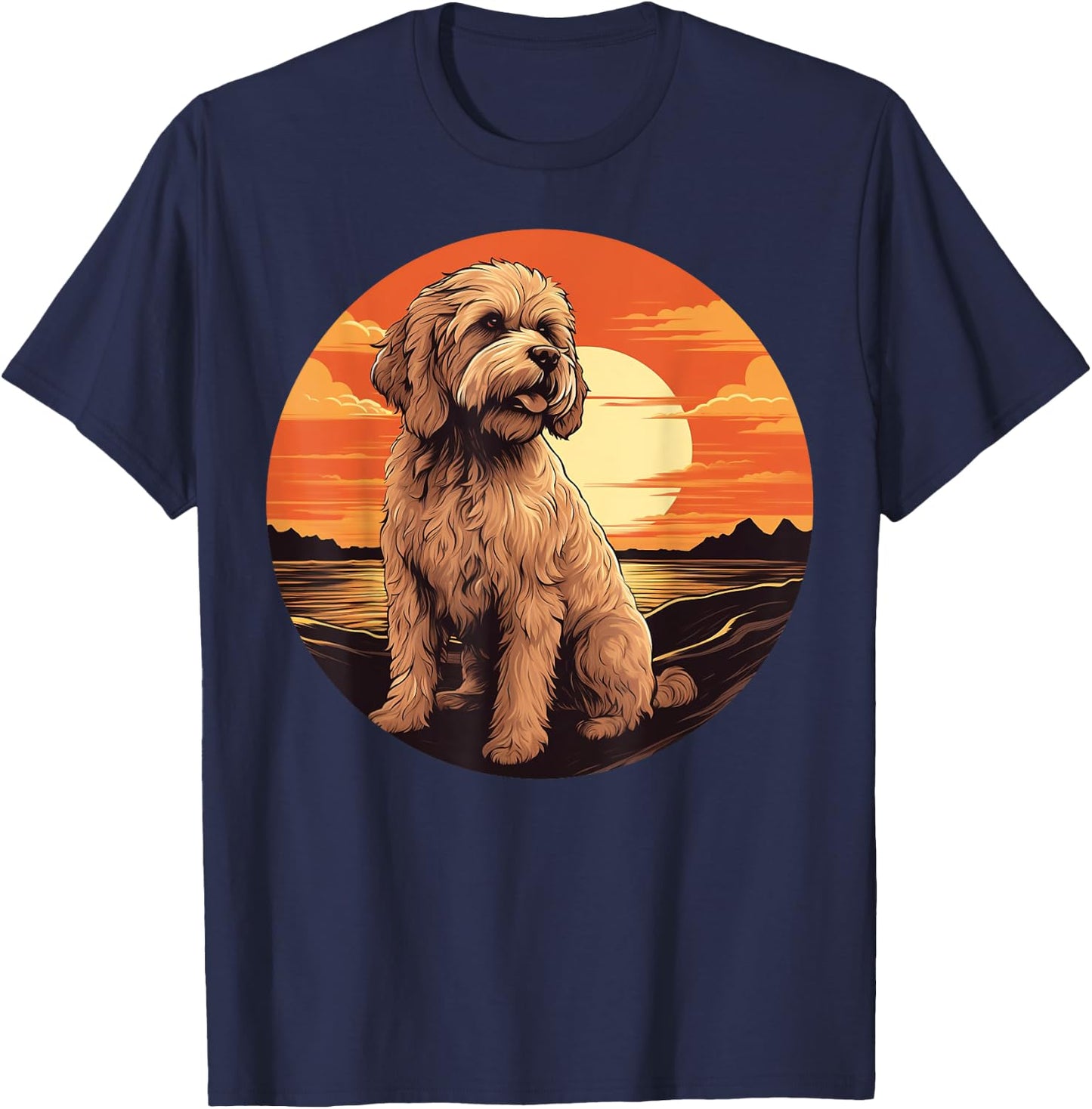 Retro Vintage Labradoodle Dog Sunset Goldendoodle Dog Girls T-Shirt - T-Shirt | Navy