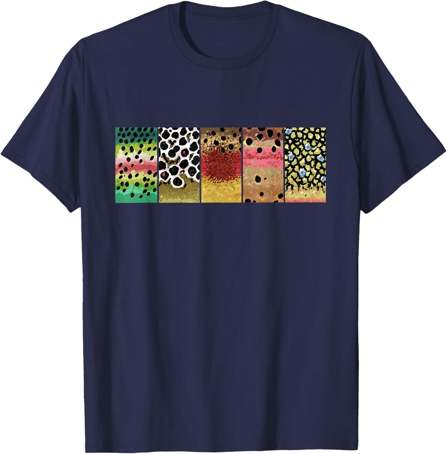 Trout Pattern Art Rainbow Brown Golden Cutthroat Brook Fish T-Shirt - T-Shirt | Navy
