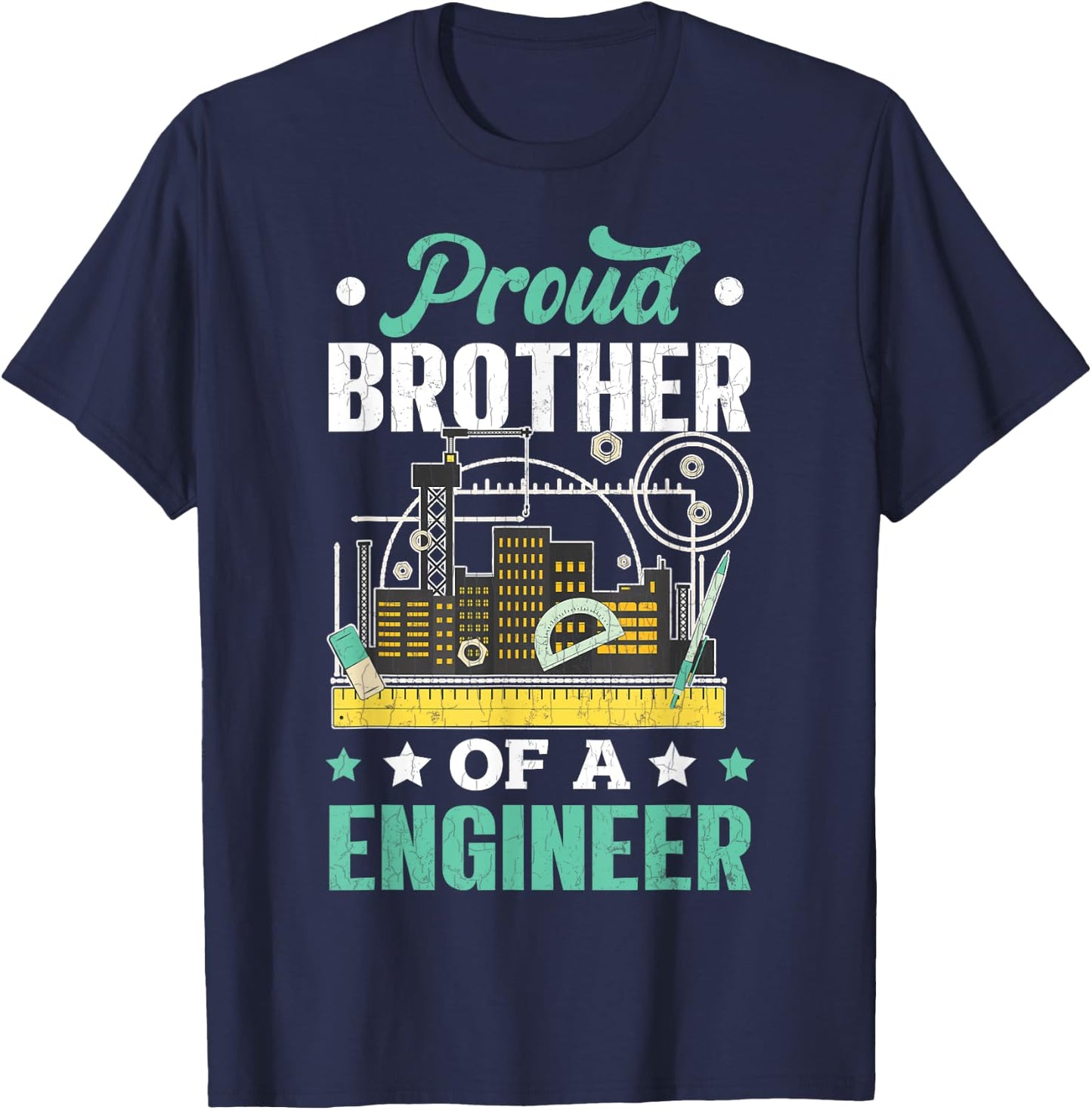 Proud Brother Of Engineer Funny Engineering Expert Graphic T-Shirt - T-Shirt | Navy