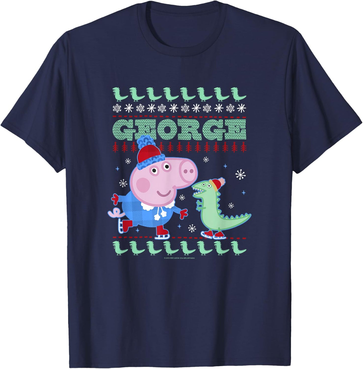 Peppa Pig George Pig Ice Skating Ugly Christmas Sweater T-Shirt - T-Shirt | Navy