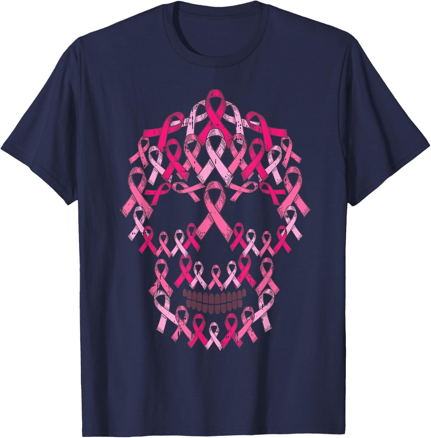 Pink Ribbon Skull Costume Cool Halloween Breast Cancer Gifts T-Shirt - T-Shirt | Navy