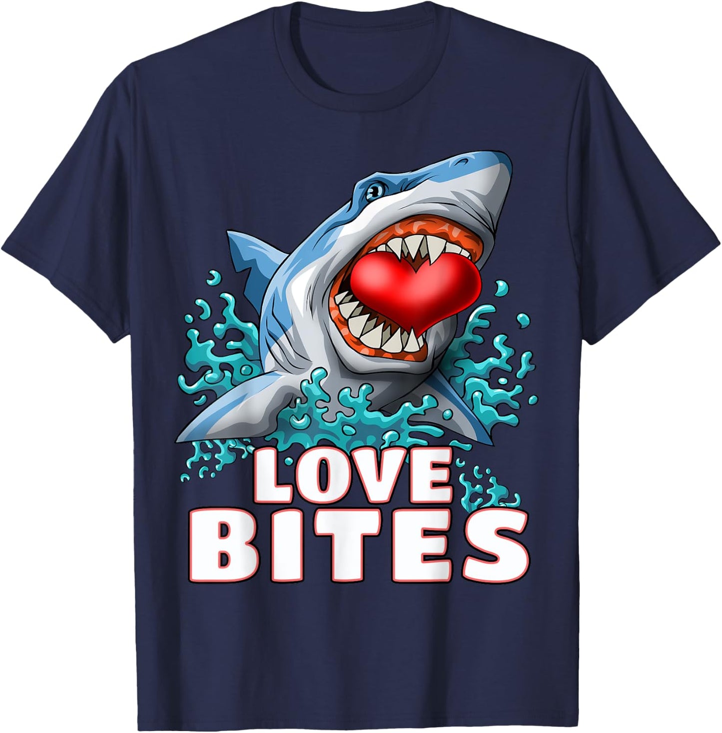 Love Bites Shark Valentines Day Shark Kids Men Jawsome Gift T-Shirt - T-Shirt | Navy