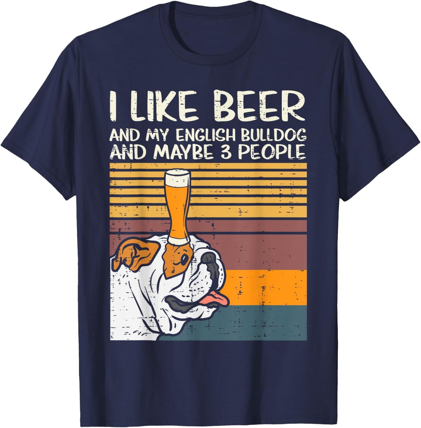Beer English Bulldog 3 People Funny Drinking Dog Lover Gift T-Shirt - T-Shirt | Navy