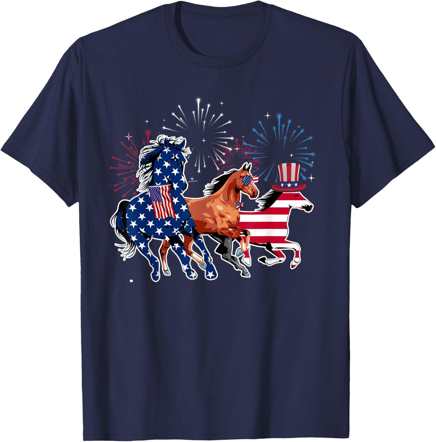 Happy 4th Of July American Flag Red White Horse And Blue Kids Men T-Shirt - T-Shirt | Navy