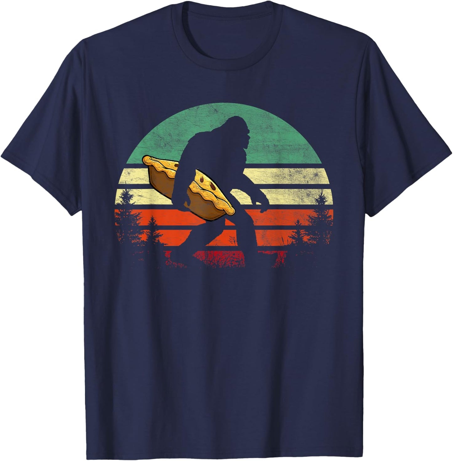 Retro Bigfoot Carrying Apple Pie Thankgiving Sasquatch T-Shirt - T-Shirt | Navy