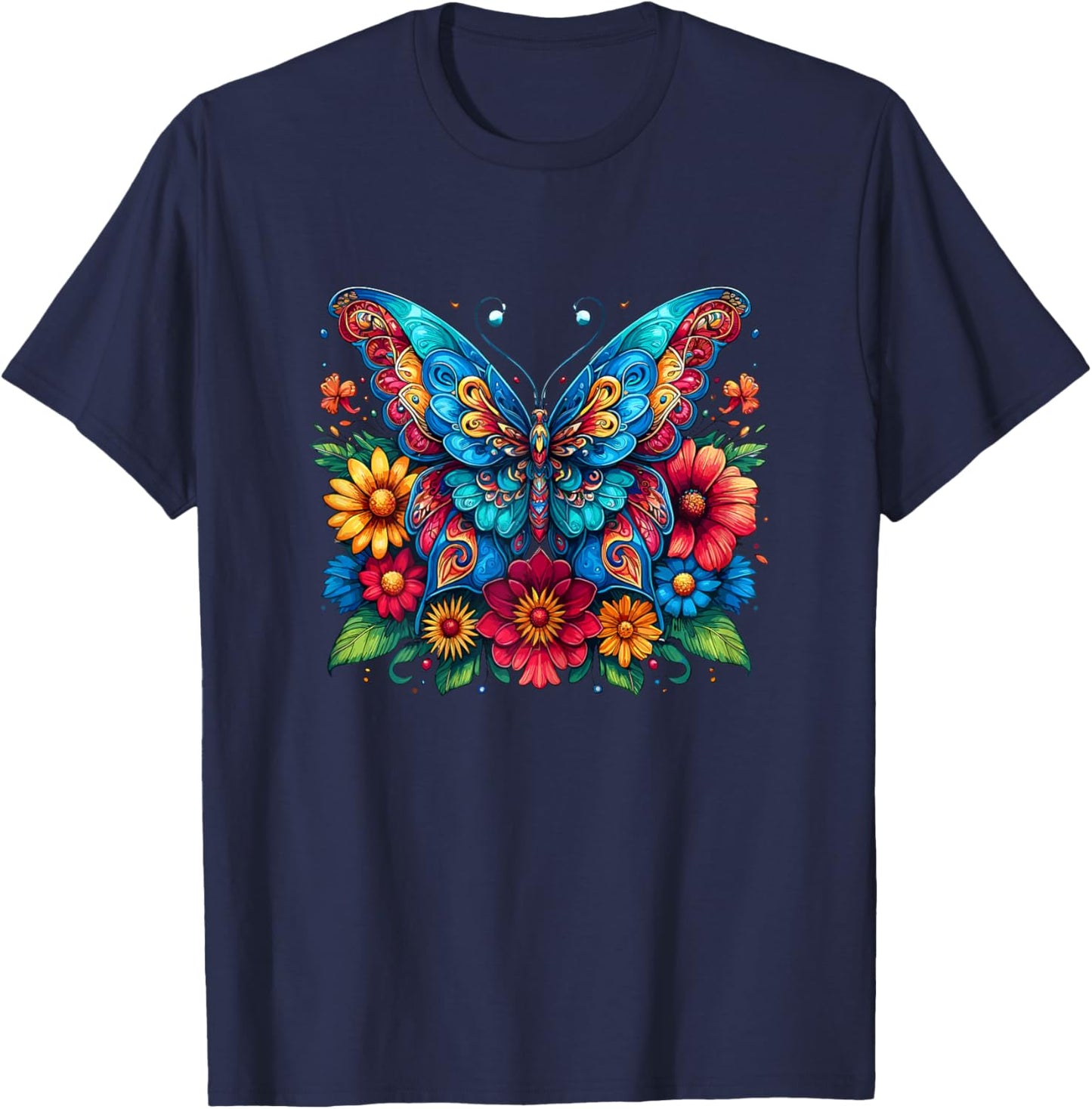 Butterfly Flowers Aesthetic Butterfly T-Shirt - T-Shirt | Navy