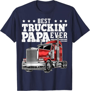 Best Truckin Papa Ever Big Rig Trucker Father's Day Gift Men T-Shirt - T-Shirt | Navy