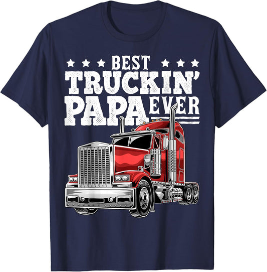 Best Truckin Papa Ever Big Rig Trucker Father's Day Gift Men T-Shirt - T-Shirt | Navy