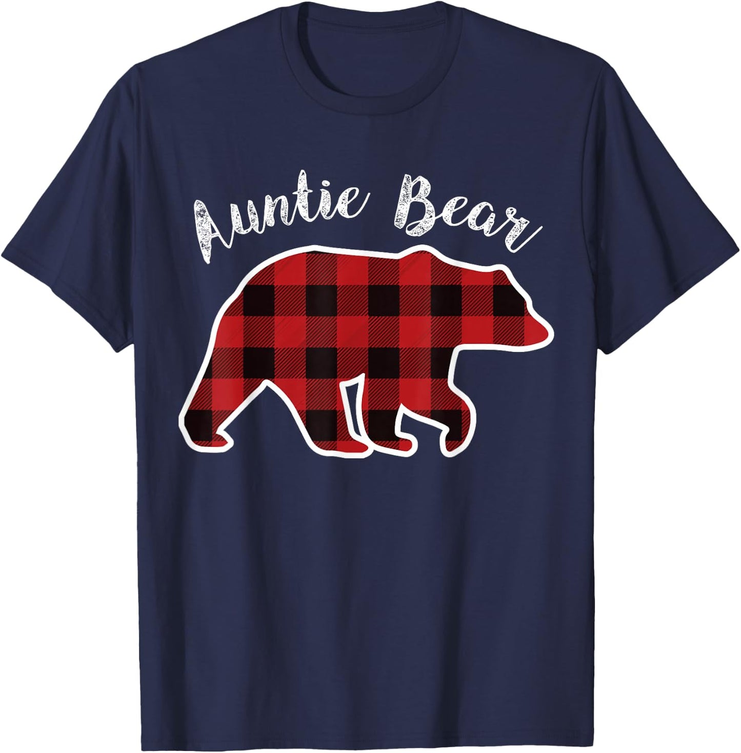 AUNTIE BEAR | Women Red Plaid Christmas Pajama Aunt Gift T-Shirt - T-Shirt | Navy