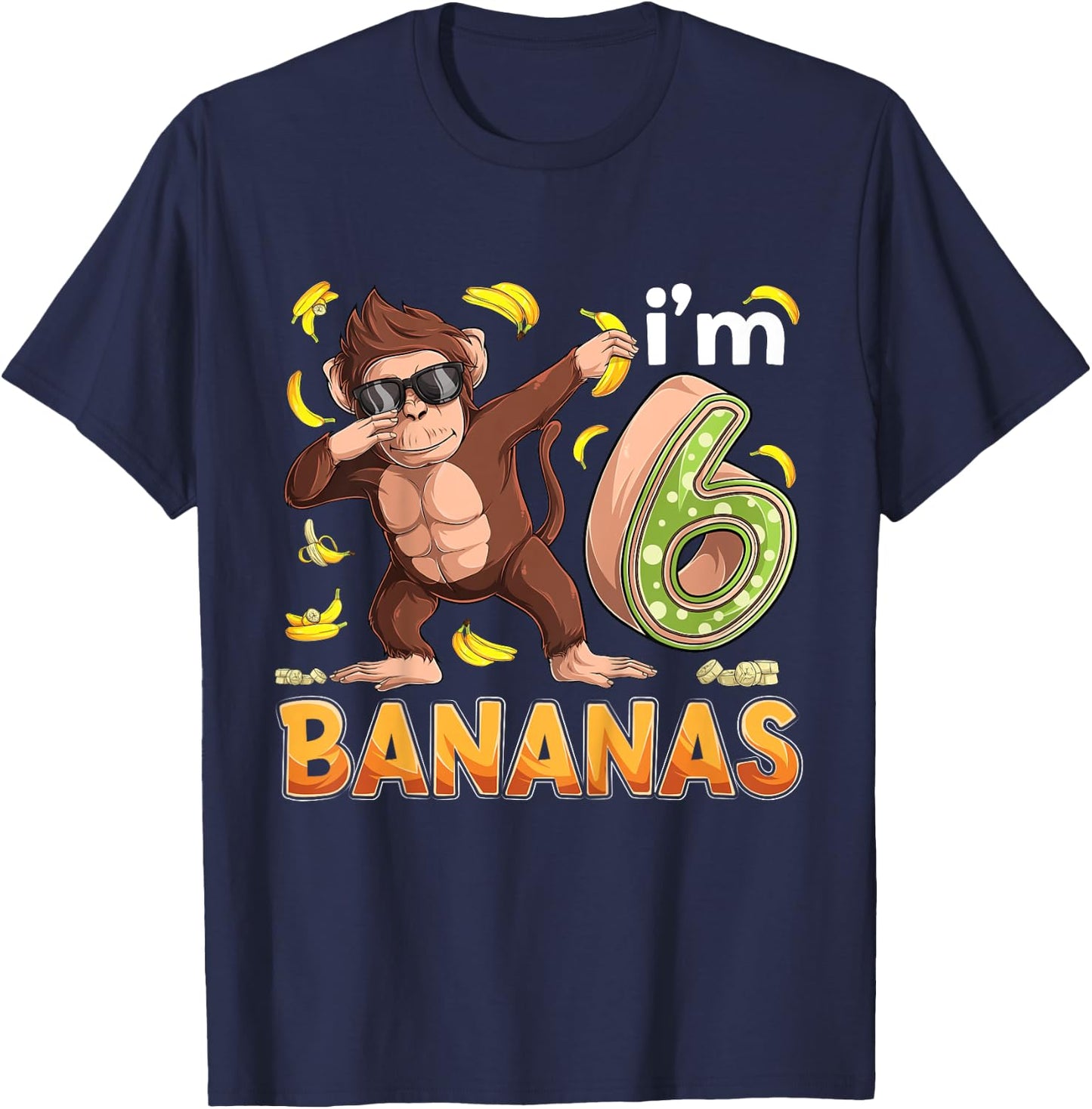 6 Year Old Monkey Birthday Safari Jungle Animal 6th B-day T-Shirt - T-Shirt | Navy