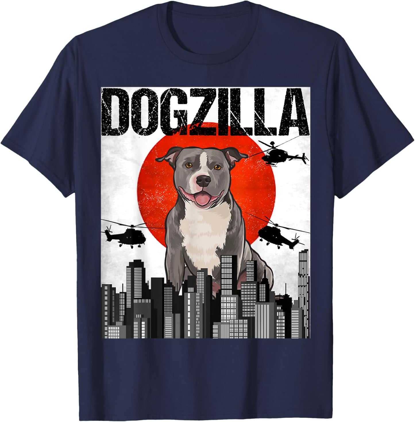 Funny Vintage Japanese Dogzilla Staffordshire Bull Terrier T-Shirt - T-Shirt | Navy