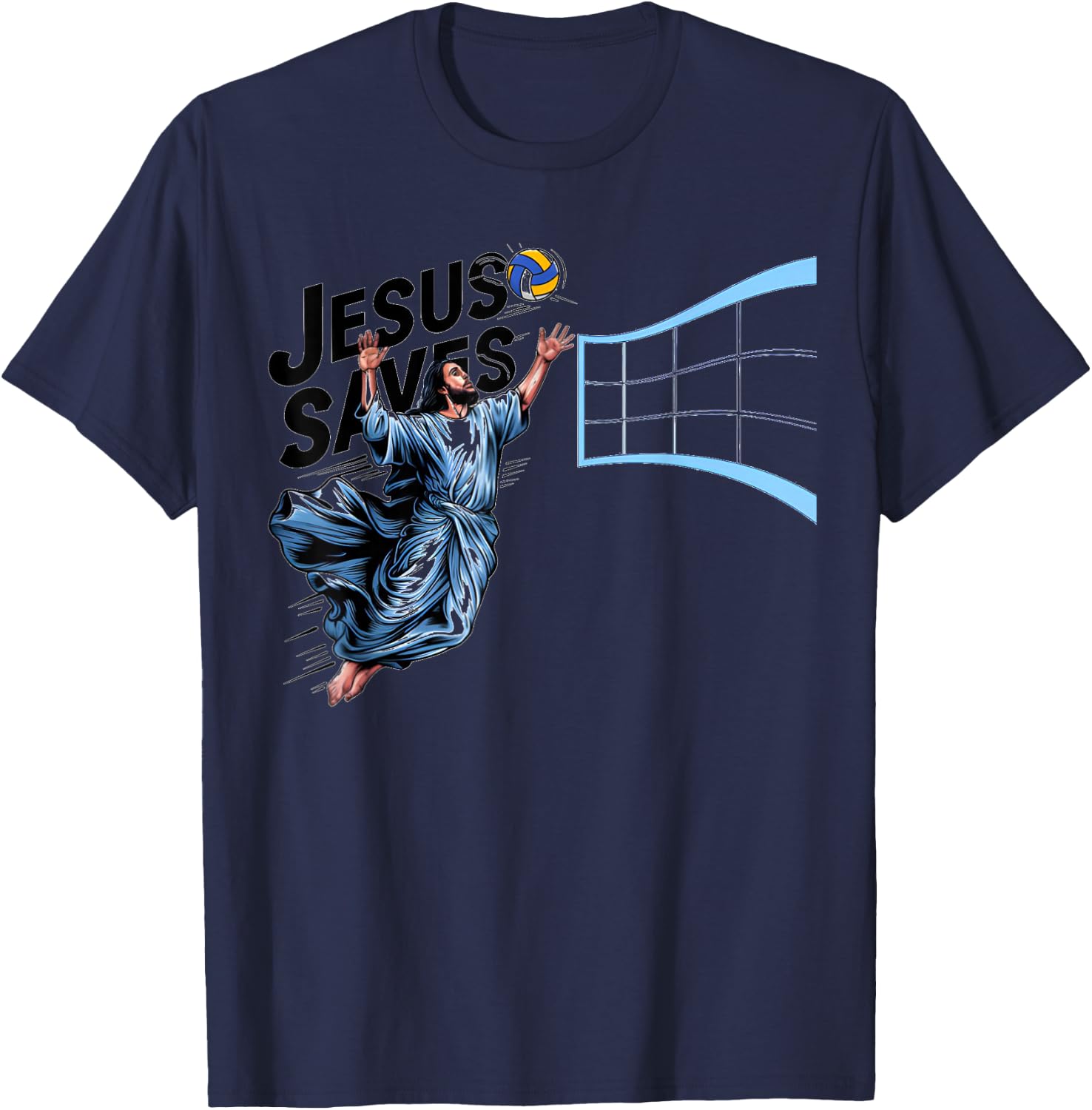 Jesus Volleyball Saves Funny Christian Faith Believer T-Shirt - T-Shirt | Navy