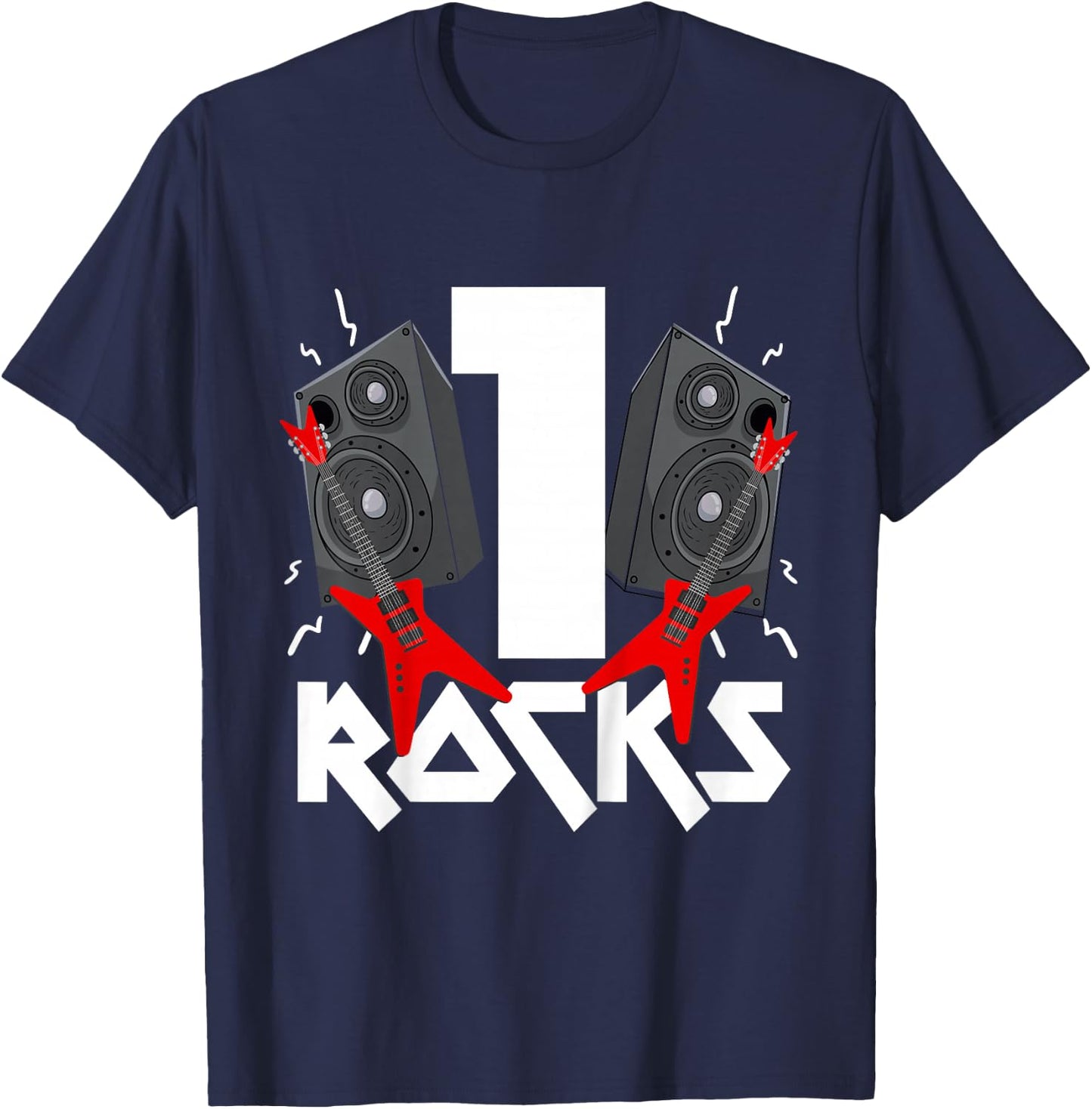 1 Rocks Birthday Party 1 Year Old Rock N Roll Star 1st Gift T-Shirt - T-Shirt | Navy