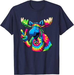 Peace Sign Tie Dye Moose T-Shirt - T-Shirt | Navy