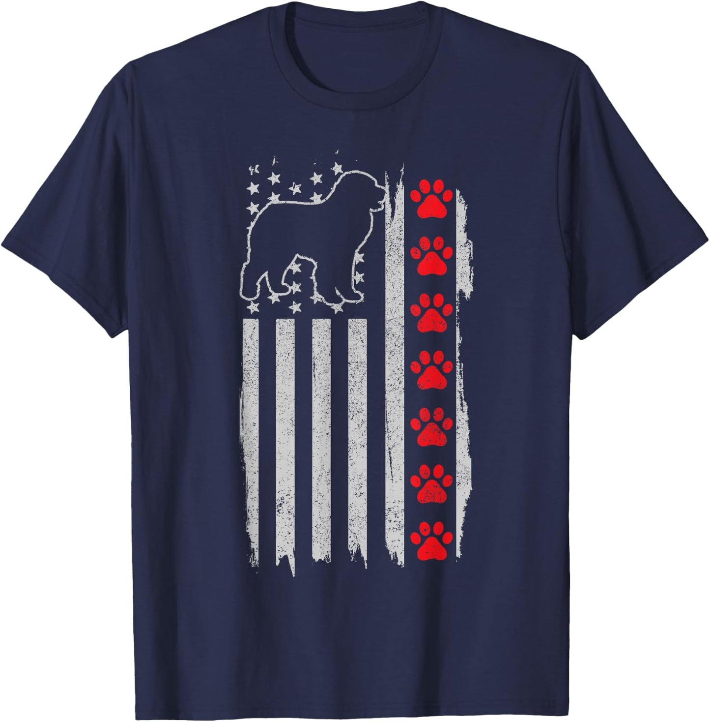 Pyrenees American Flag 4th of July Patriotic Dog T-Shirt - T-Shirt | Navy