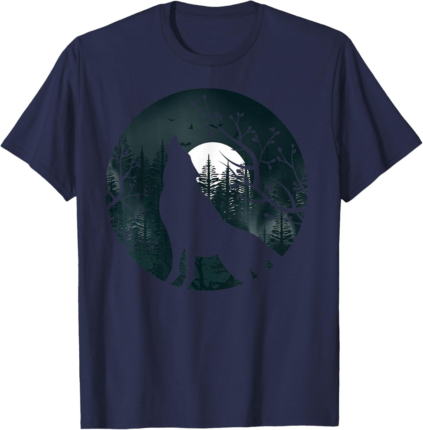 Wolf Howling at The Moon Wolf Silhouette Darkness T-Shirt - T-Shirt | Navy