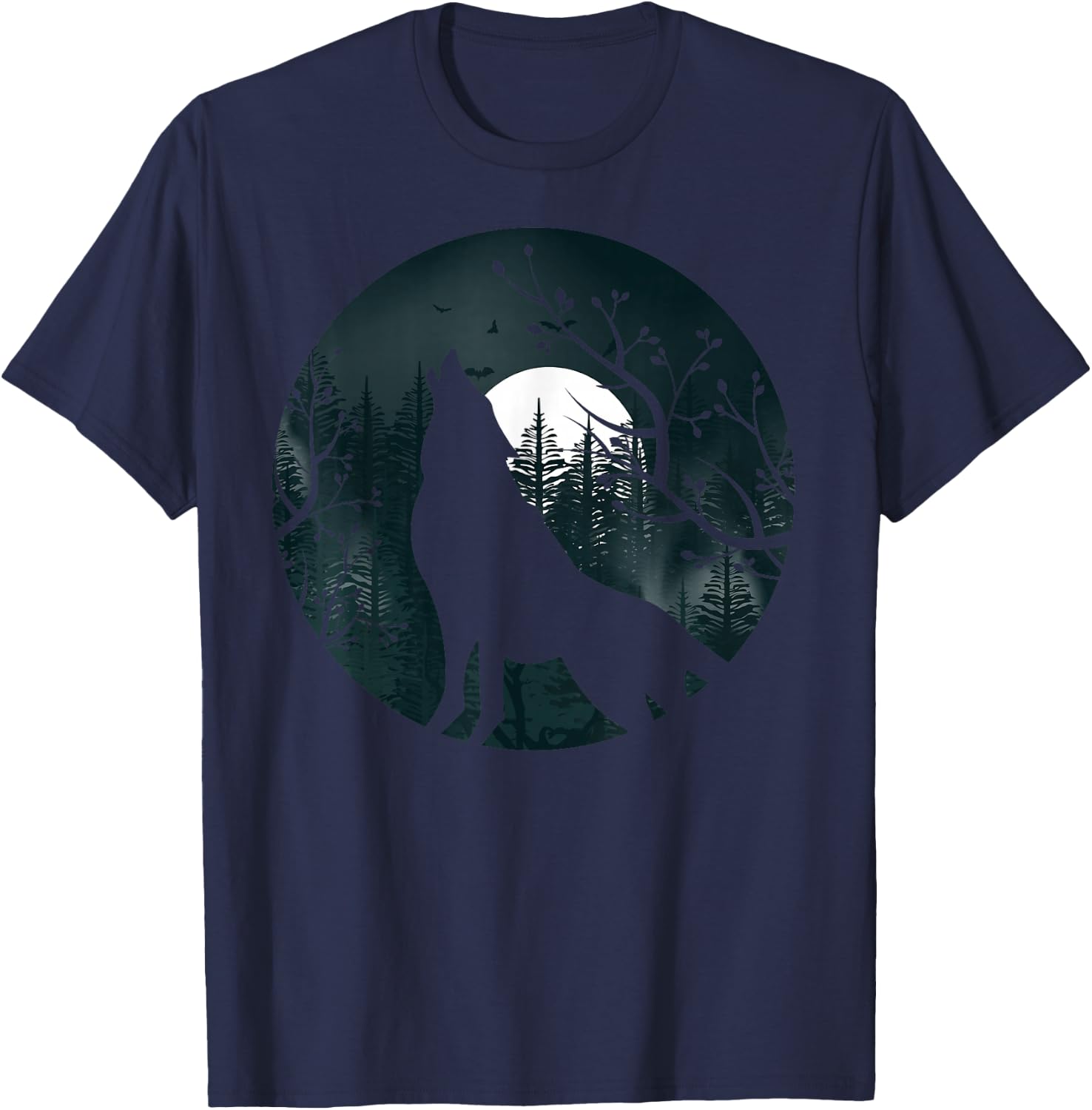 Wolf Howling at The Moon Wolf Silhouette Darkness T-Shirt - T-Shirt | Navy