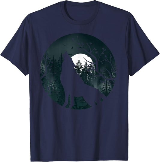 Wolf Howling at The Moon Wolf Silhouette Darkness T-Shirt - T-Shirt | Navy