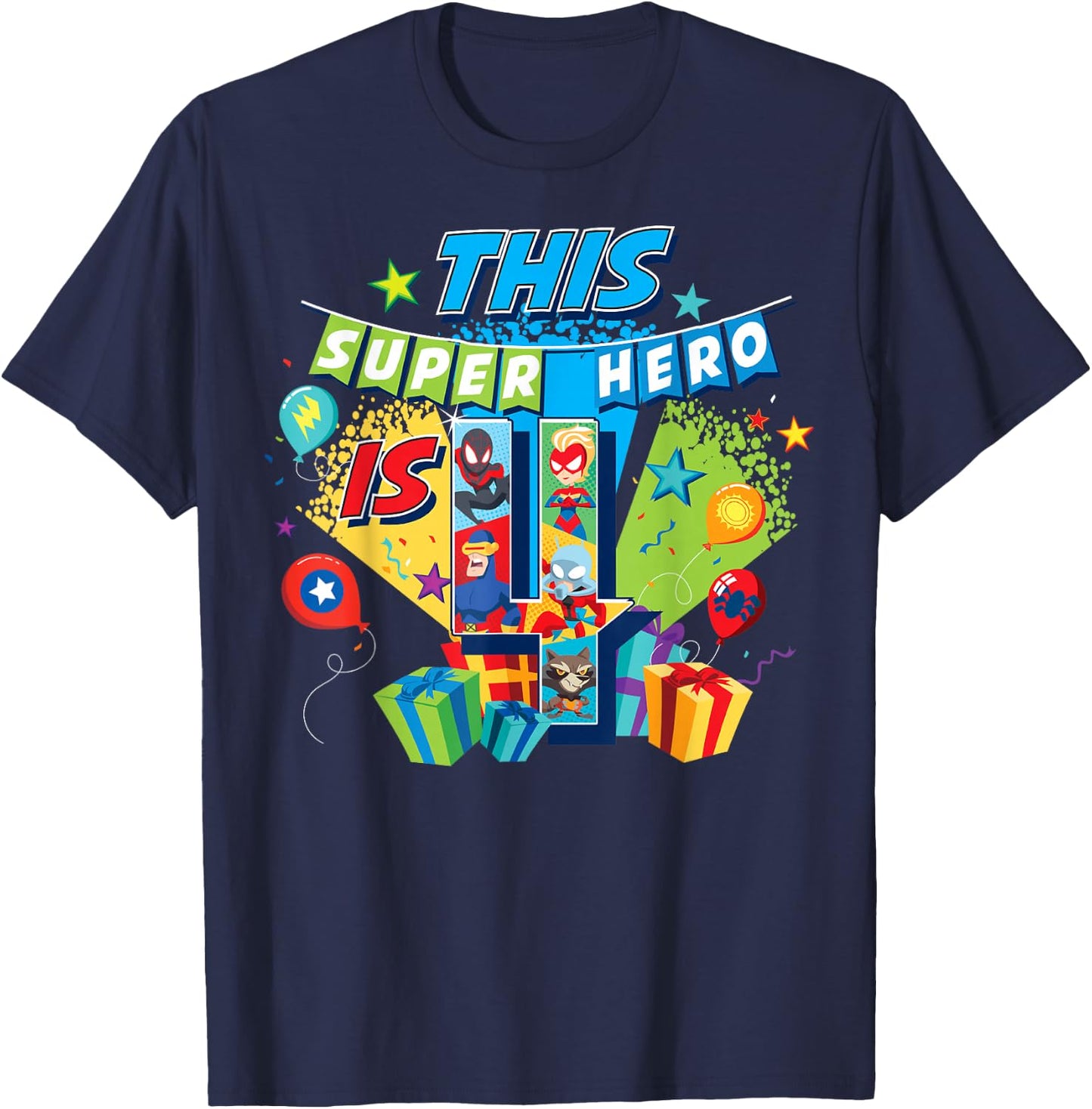 Marvel Avengers Birthday This Super Hero Is 4 T-Shirt - T-Shirt | Navy