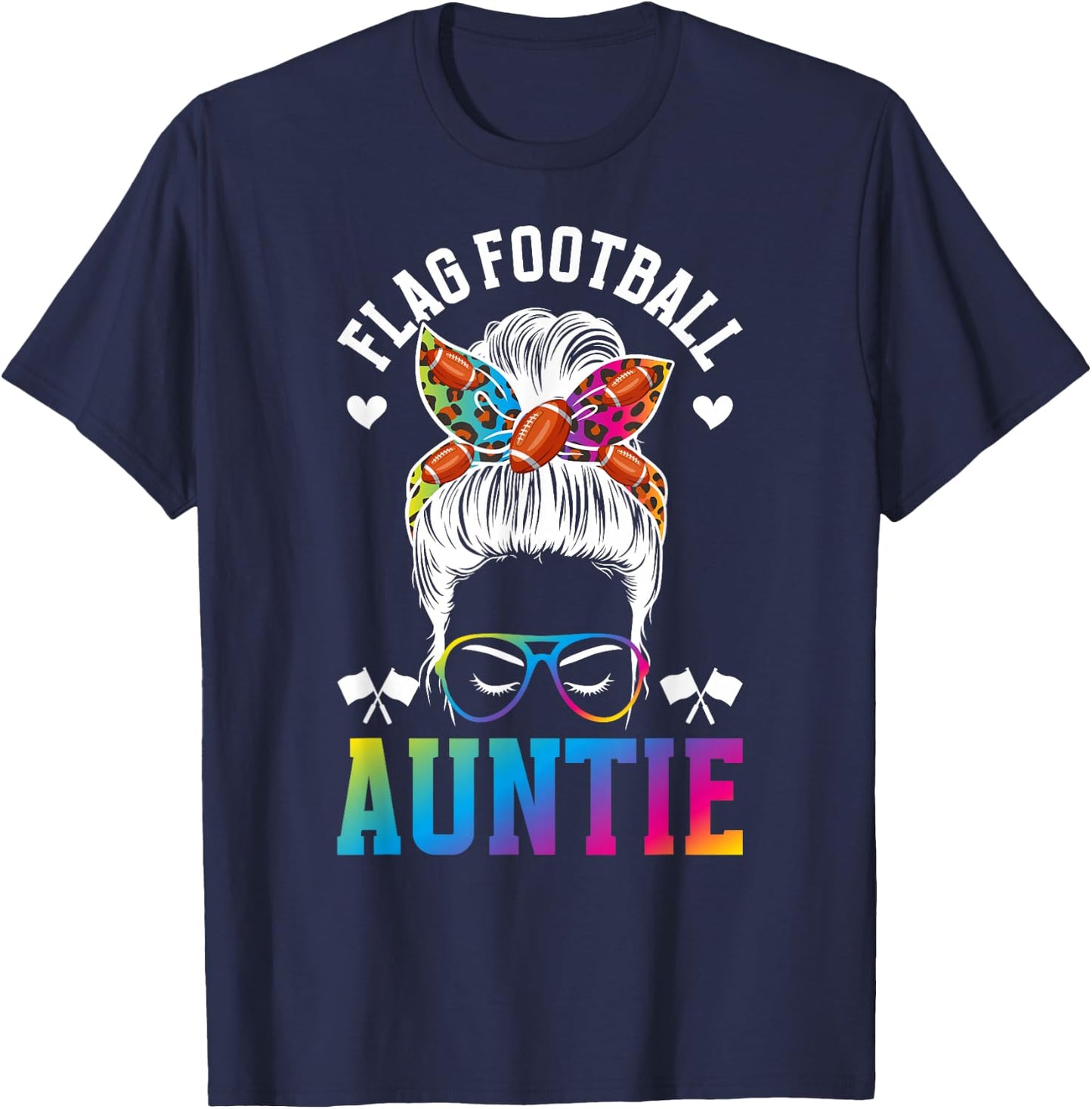 Flag Football Auntie Messy Bun Flag Football Player Aunt T-Shirt - T-Shirt | Navy