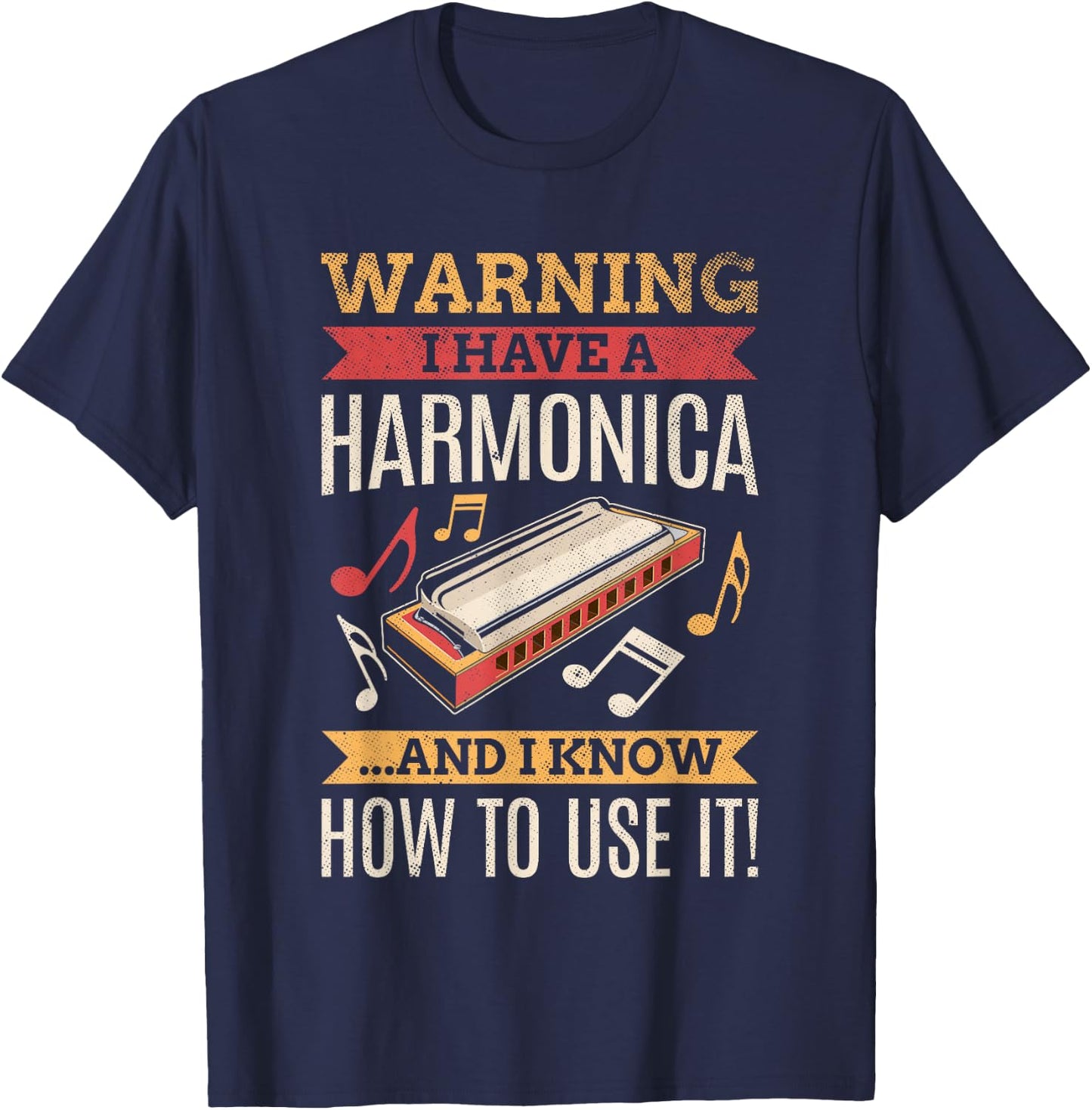 Harmonica Vintage Retro Harmonica Player Gift T-Shirt - T-Shirt | Navy