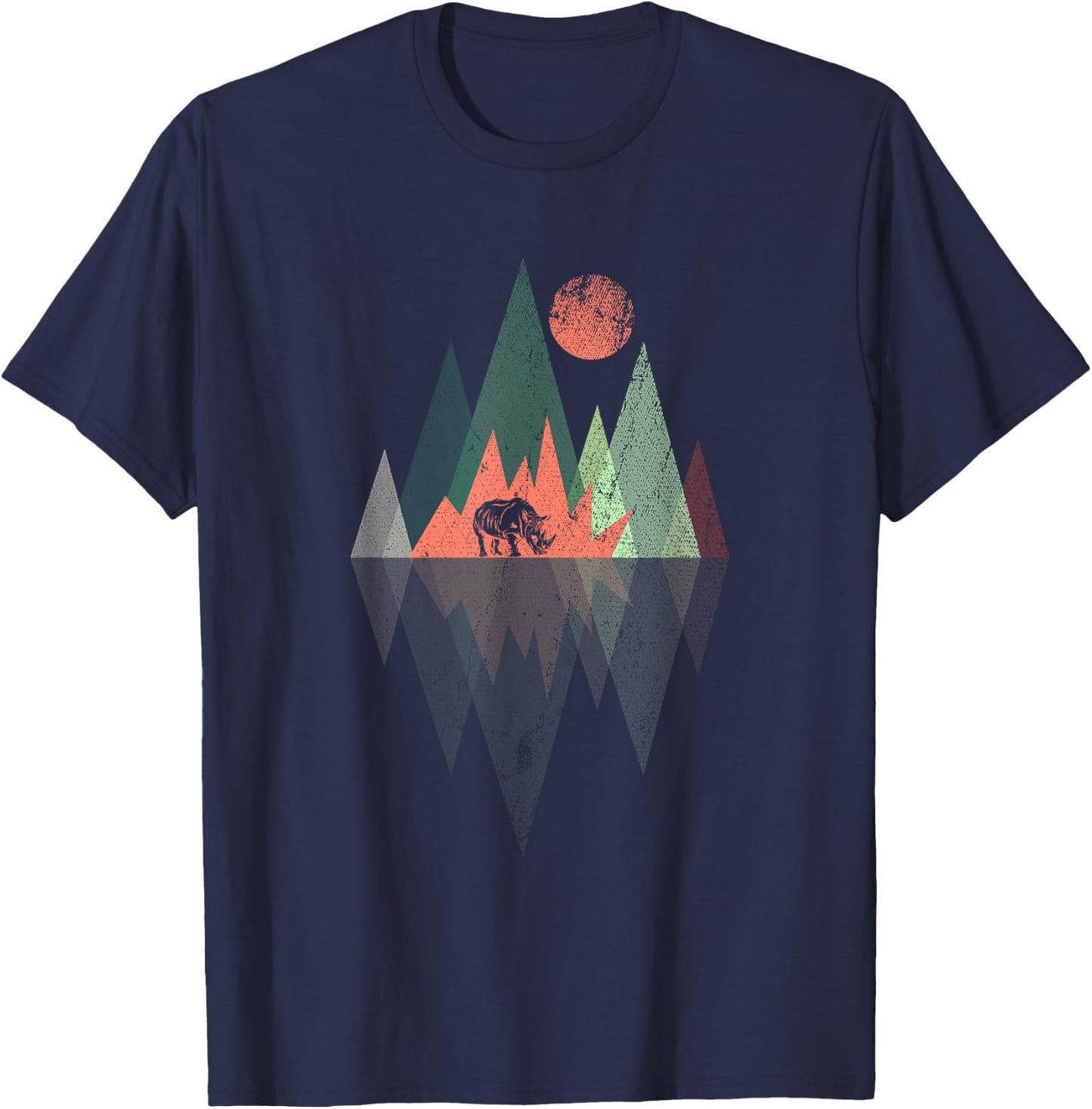 Animal Geometric Pattern Colorful Rhino T-Shirt - T-Shirt | Navy