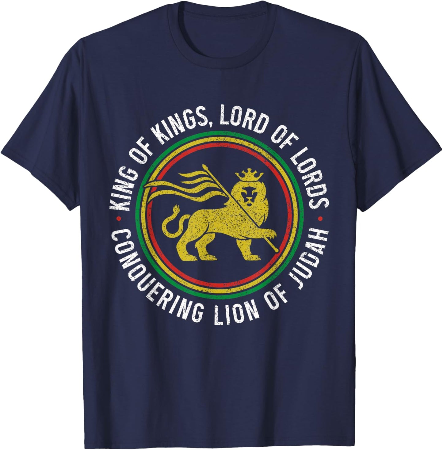 Lion Of Judah Reggae Music Rastafari Hebrew Israelite T-Shirt - T-Shirt | Navy