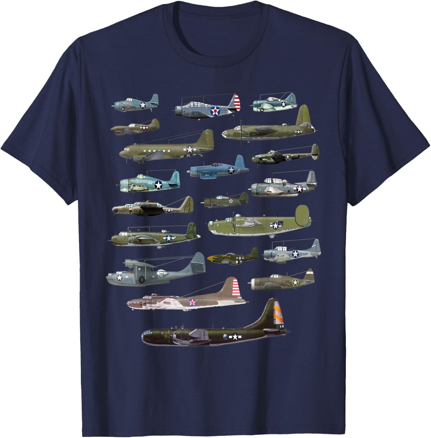 Military F&L Design Co. American WW2 Warplanes Warbirds Plane Spotting T-Shirt - T-Shirt | Navy