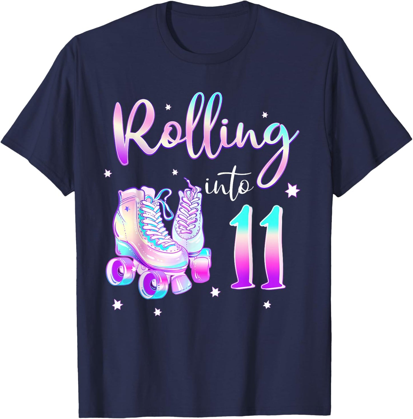 Kids 11 Years Old Birthday Girl Rolling Into 11th Bday Theme T-Shirt - T-Shirt | Navy