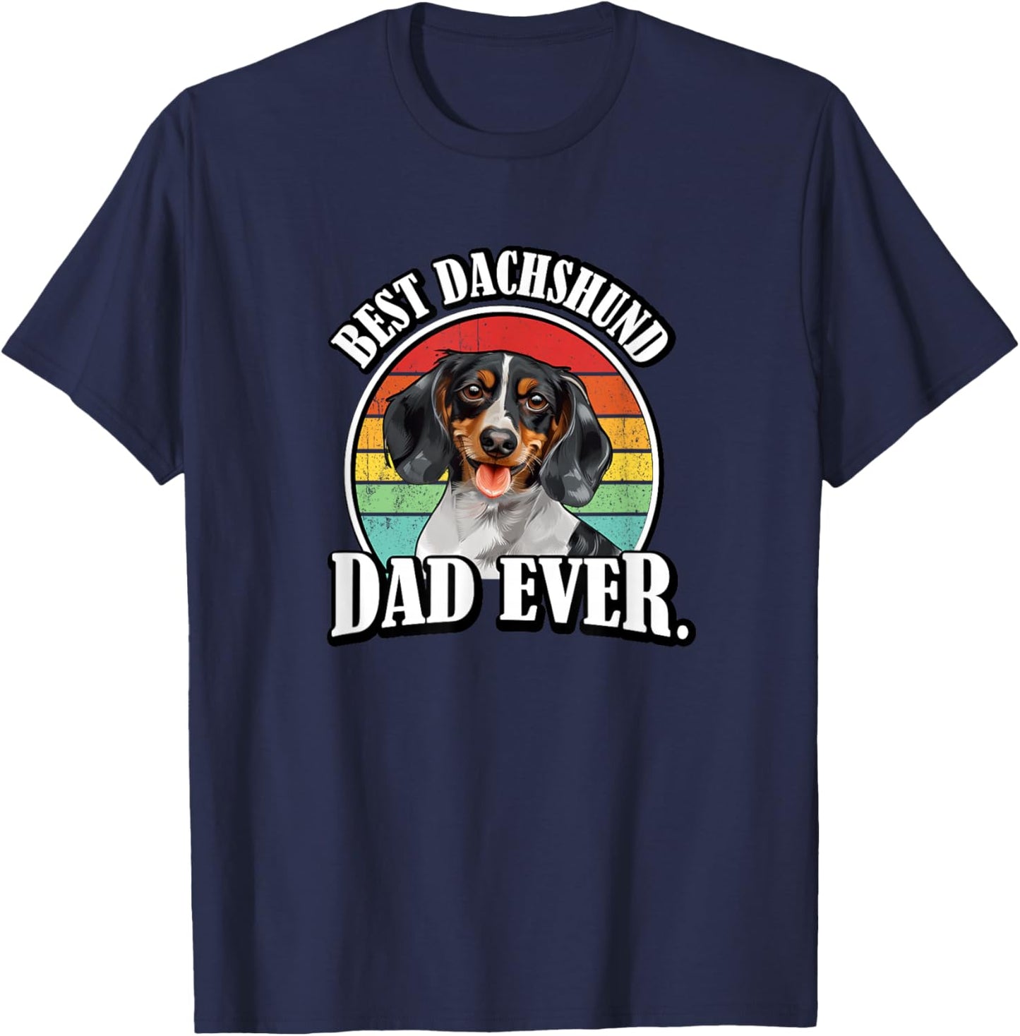 Funny Retro Vintage Best Dad Piebald Dachshund Lover T-Shirt - T-Shirt | Navy