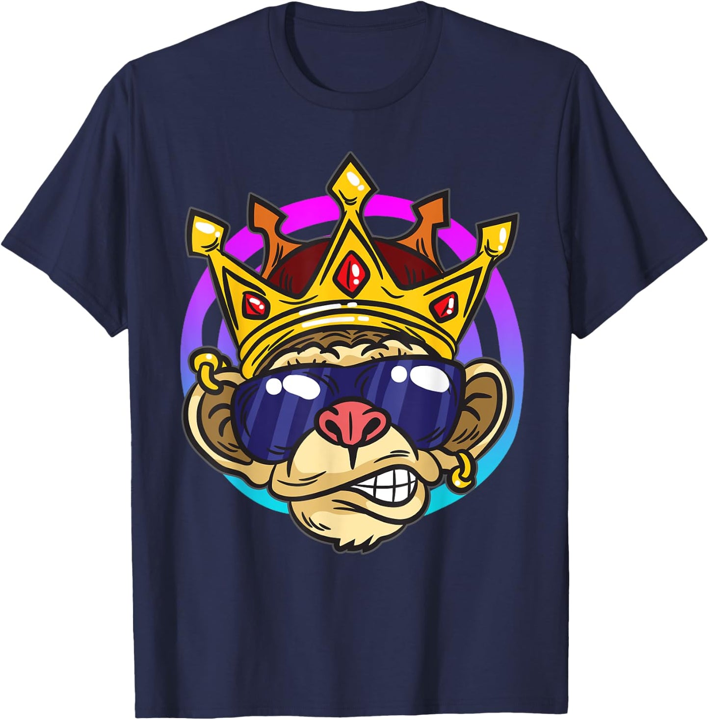 Chimpanzee King | Monkey Crown Ape T-Shirt - T-Shirt | Navy
