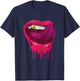 Hot Pink Lips Mouth Tongue Out - Cool Vintage Retro T-Shirt - T-Shirt | Navy