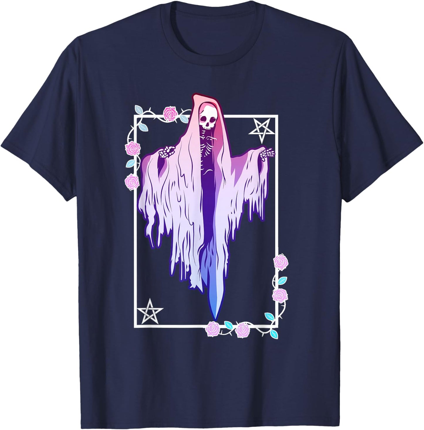Pastel Goth Ghost Tarot Style T-Shirt - T-Shirt | Navy