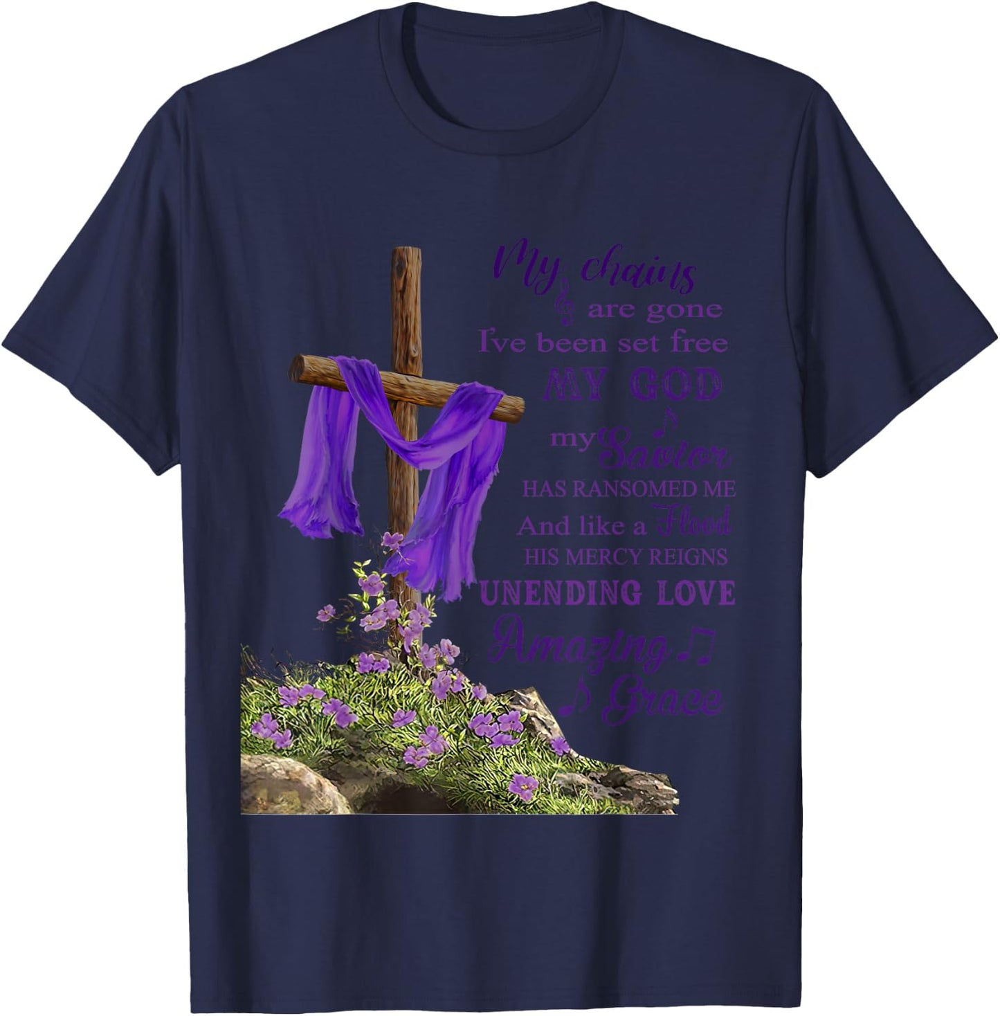 Christian Cross Amazing Purple Grace Love Women T-Shirt - T-Shirt | Navy