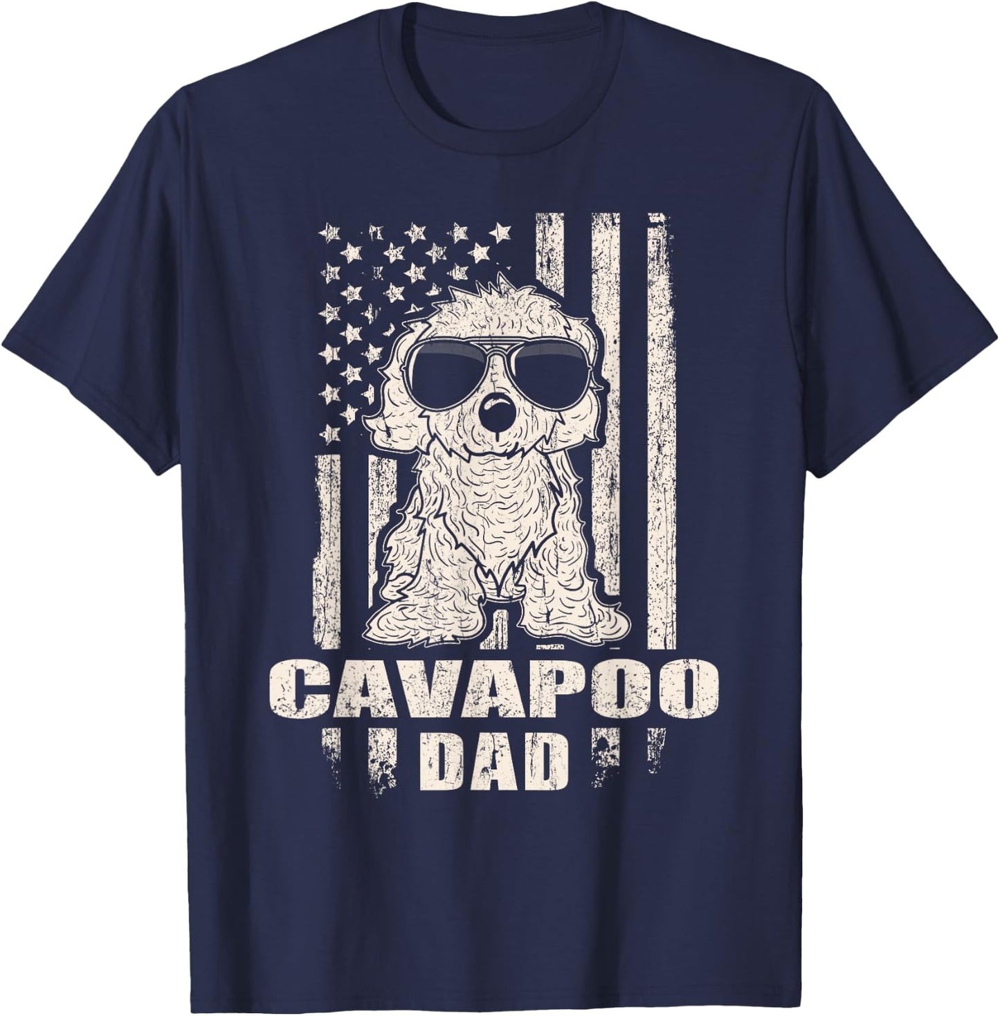 Cavapoo Dad Cool Vintage Retro Proud American T-Shirt - T-Shirt | Navy