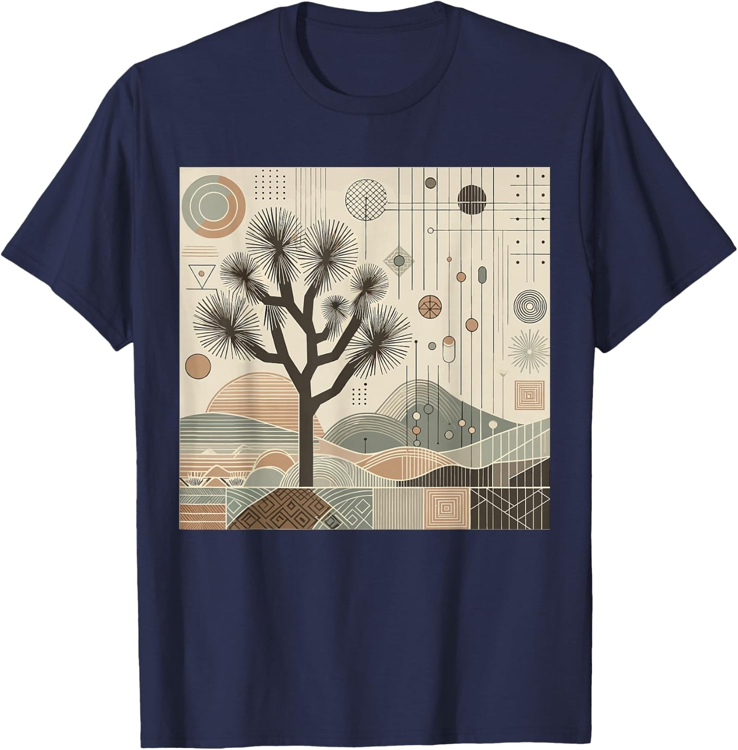 Joshua Tree National Park Line Art Vintage Hiking Camping T-Shirt - T-Shirt | Navy
