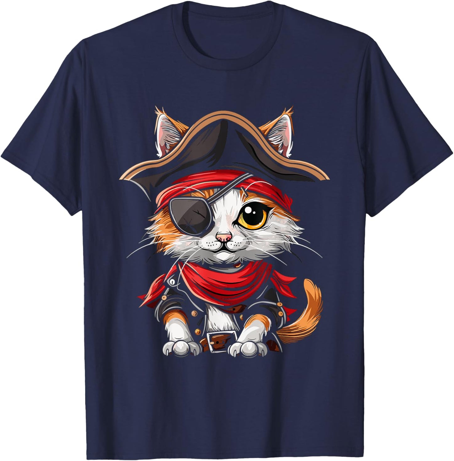 Pirate Cat Funny Halloween Kitten T-Shirt - T-Shirt | Navy