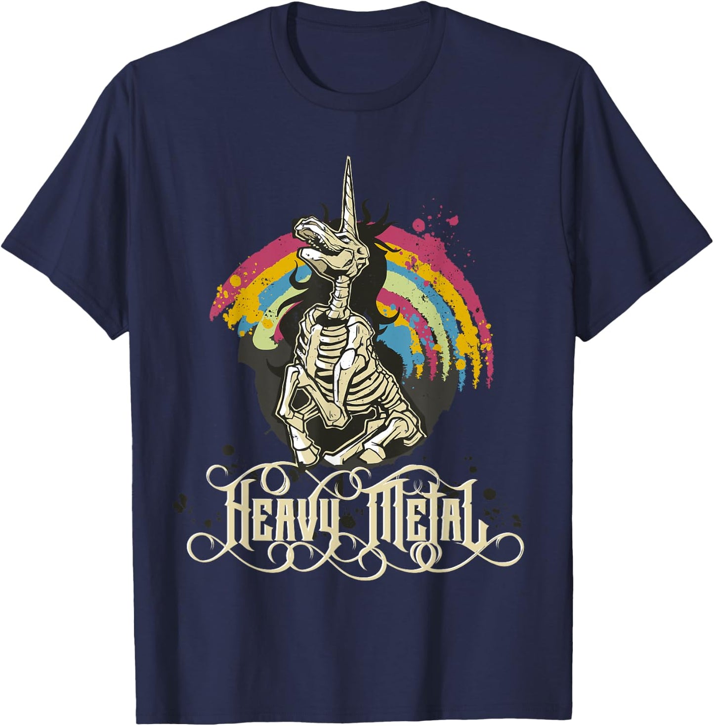 Heavy Metal Funny Skull Unicorn T-Shirt - T-Shirt | Navy
